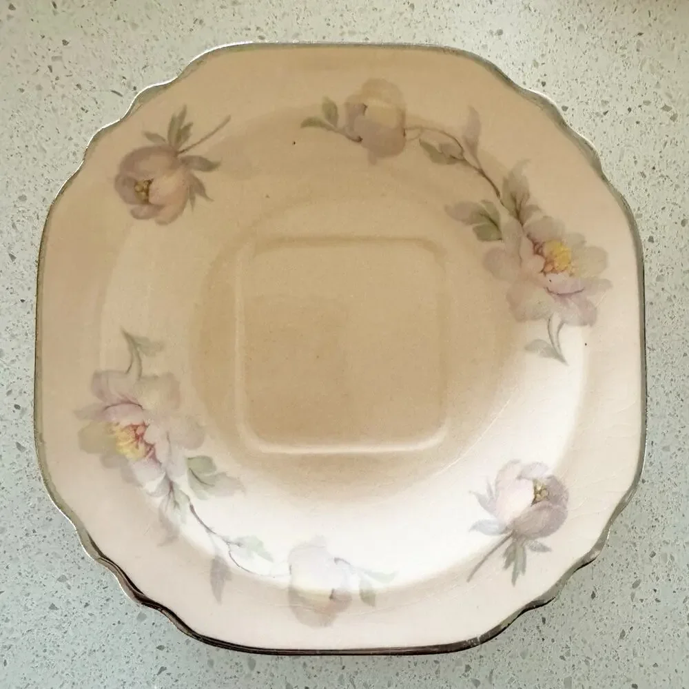 Vintage 1930s Pink Floral American‎ Limoges Silver Moon Tea/Coffee Saucers 7